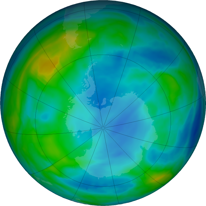 Antarctic ozone map for 20 June 2020